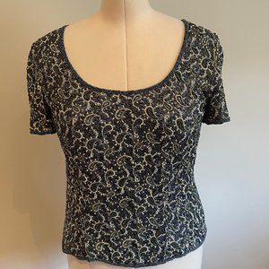 Occasions Evening Beaded Top silver grey blue paisley
